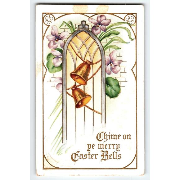 Vintage Easter Bells Postcard with Violets by Whitney Made Worcester - Picture 1 of 2